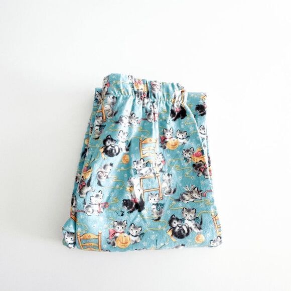PJ Zzzz Womens Lounge Pajama Pants Flannel Drawstring Cats Kitten Blue XS - Picture 9 of 9